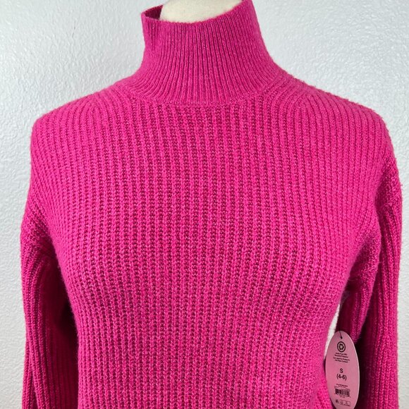 Scoop Women's Shaker Stitch Turtleneck Sweater Lightweight  In Pink Size S - Picture 4 of 11